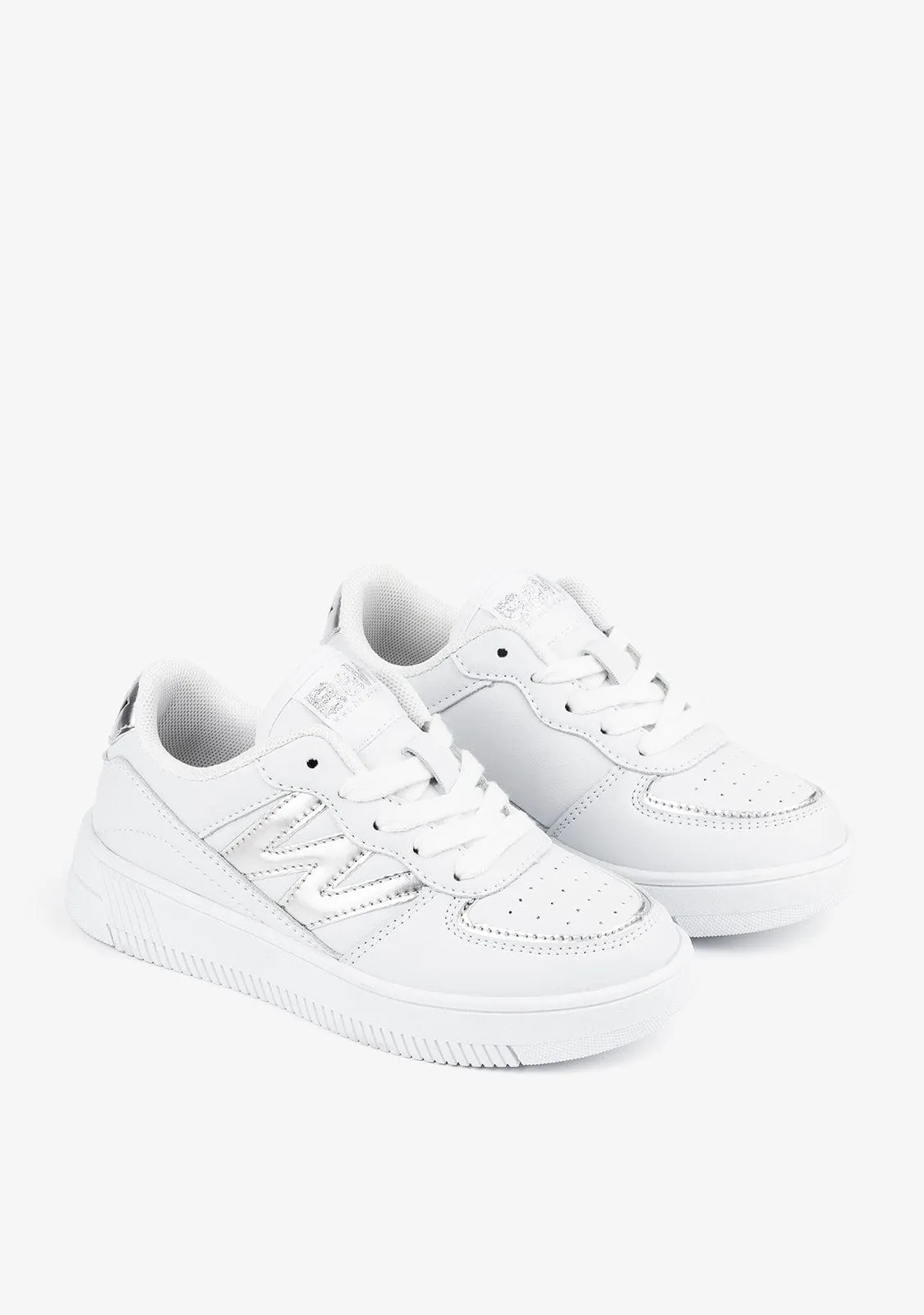 B&W White Metallized Basic Sneakers