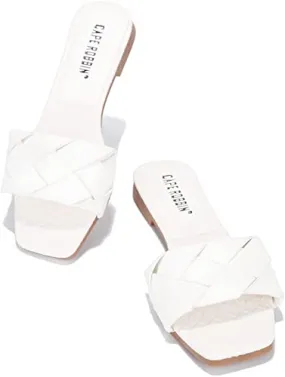 Cape Robbin Deja Woven Mules Slip On Flat Slides Sandals WHITE (6, WHITE)