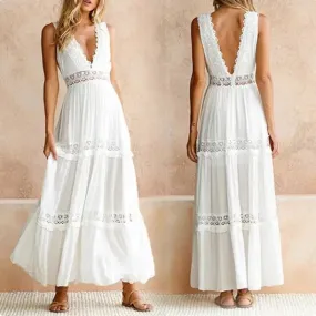 Sexy Deep V-Neck Lace Maxi Dress
