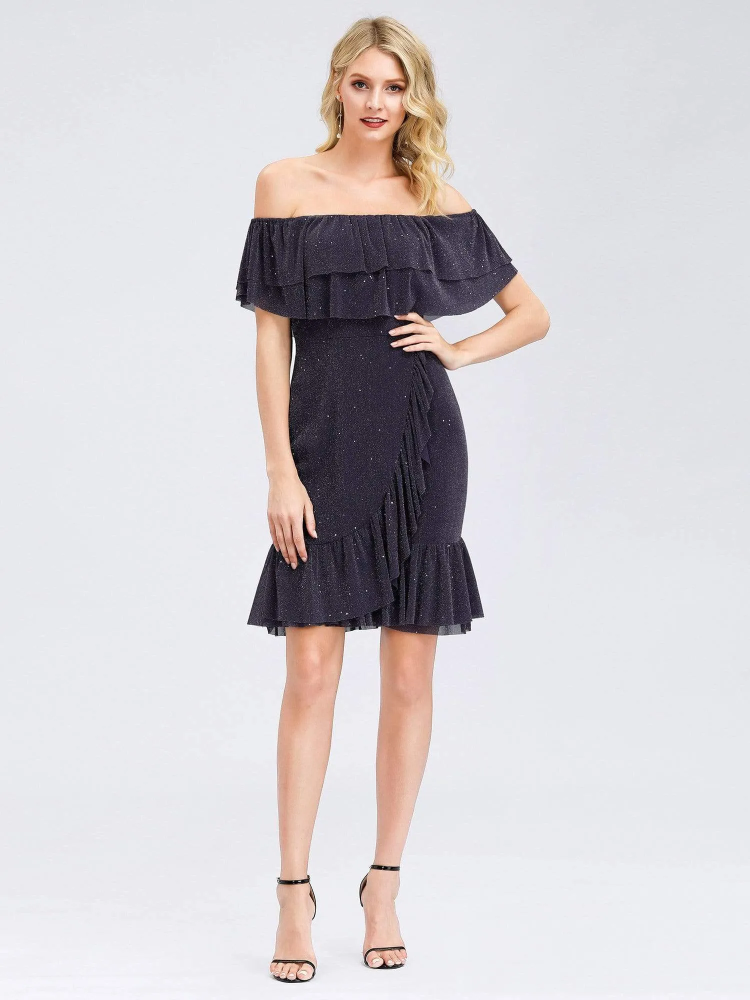 Women's Off Shoulder Cocktail Dress with Ruffle Sleeves