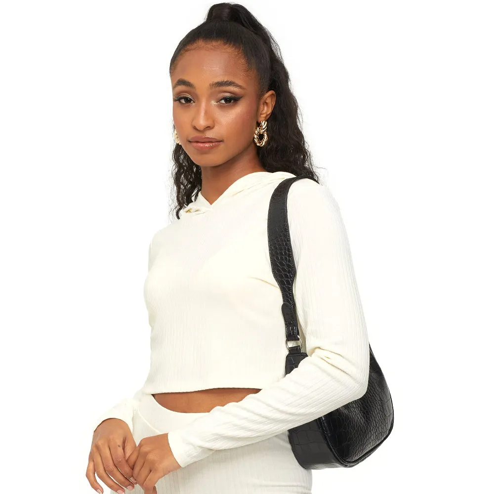 Women's Ribbed Cropped Hoodie,Light Beige